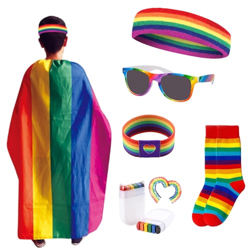 Matreeglam Rainbow Pride Set Pride Zubehör mit Regenbogenumhang, Gesichtsbemalung, Buntstifte, Glasse, Stirnband, Armbänder, Socken für Stolz, Monat, Paraden, Party, Schwule, Lesben, LGBTQ Feier Matreeglam Rainbow Pride Set Pride Zubehör mit Regenbogenumhang, Gesichtsbemalung, Buntstifte, Glasse, Stirnband, Armbänder, Socken für Stolz, Monat, Paraden, Party, Schwule, Lesben, LGBTQ Feier von Matreeglam