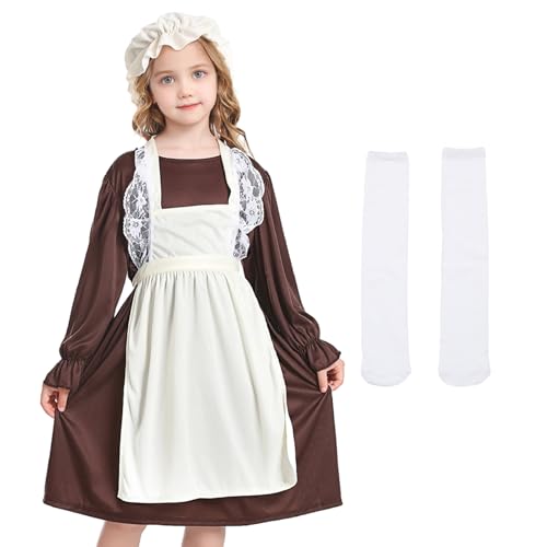 Viktorianisches Dienstmädchen-Kostüm für Mädchen, Viktorianisches Mädchen, Mittelalterkleid, Faschingskostüme für Welttag des Buches, Halloween, Karneval, Cosplay (Braun, S) von Matreeglam