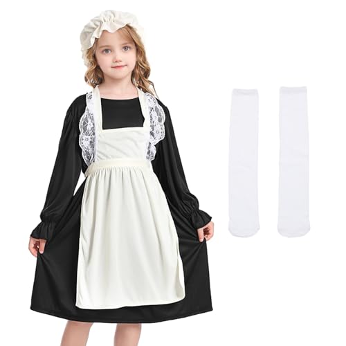 Viktorianisches Dienstmädchen-Kostüm für Mädchen, Viktorianisches Mädchen, Mittelalterkleid, Faschingskostüme für Welttag des Buches, Halloween, Karneval, Cosplay (Schwarz, XL) von Matreeglam