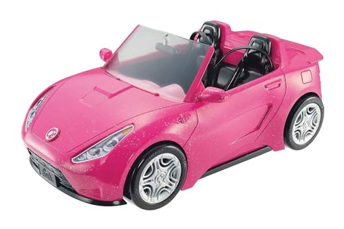 Barbie-Puppe und Auto, Barbie-Auto in glänzendem Pink, Cabrio-Auto mit schwarzem Innenraum, Sicherheitsgurte, ohne Barbie-Puppe, Geschenk für Kinder, Spielzeug ab 3 Jahre,DVX59 von Barbie