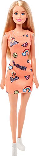 Mattel Barbie FJF14 Chic Puppe im Orangen Kleid mit Prints von Barbie