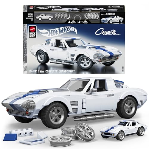 ​Mattel Brick Shop Hot Wheels Elite Serie Bauset, Corvette Grand Sport mit 918 Teilen, realistischen Details und individuellen Aufklebern, für Sammler und Kinder ab 10 Jahren, JGR31 von Mattel Brick Shop