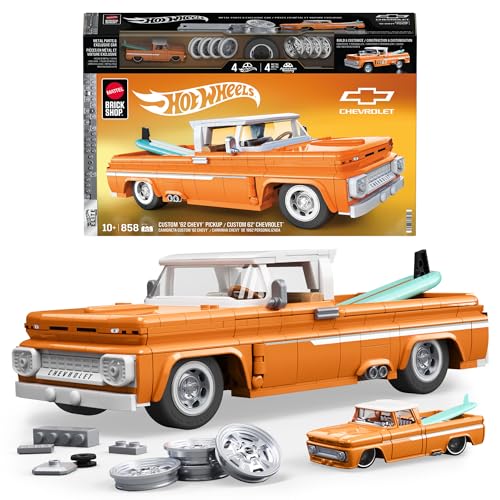 Mattel Brick Shop Hot Wheels Elite Serie Bauset, Custom ’62 Chevy Pickup mit 858 Teilen, realistischen Details und individuellen Aufklebern, für Sammler und Kinder ab 10 Jahren, JFT20 von Mattel Brick Shop