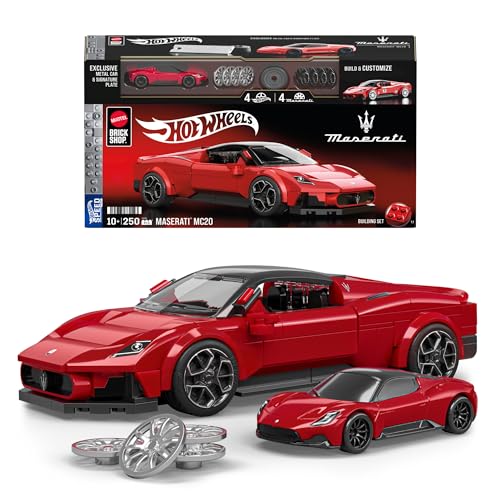 ​Mattel Brick Shop Hot Wheels Speed Serie Bauset, Maserati MC20 mit 250 Teilen, realistischen Details und individuellen Aufklebern, für Sammler und Kinder ab 10 Jahren, JFR90 von Mattel Brick Shop
