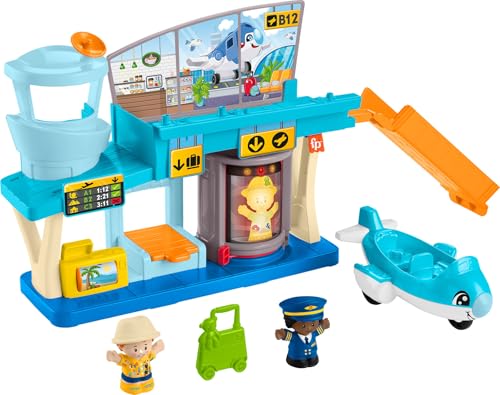 Fisher-Price Little People Alltagsabenteuer auf dem Flughafen - Spielset mit Flugzeug, Figuren und Zubehör, fördert Feinmotorik und Ursache-Wirkung-Verständnis, für Kinder von 1-5 Jahren, HTJ26 von Fisher-Price