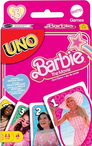 Barbie The Movie - UNO Kartenspiel für Filme Fans mit Lieblingscharakteren und unvergesslichen Szenen, Sonderregel Zu viel gespielt, für 2-10 Spieler ab 7 Jahren, HPY59 Barbie The Movie - UNO Kartenspiel für Filme Fans mit Lieblingscharakteren und unvergesslichen Szenen, Sonderregel Zu viel gespielt, für 2-10 Spieler ab 7 Jahren, HPY59 von Mattel Games