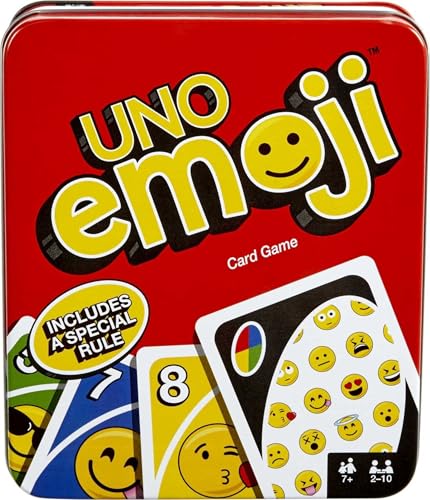 In-Ear Ohrhörer UNO Emoji-Kartenspiel, Geschenke für Kinder und Erwachsene, Familienspiel für Camping und Reisen in Aufbewahrungsdose, lustige Emojis [Amazon von Mattel Games