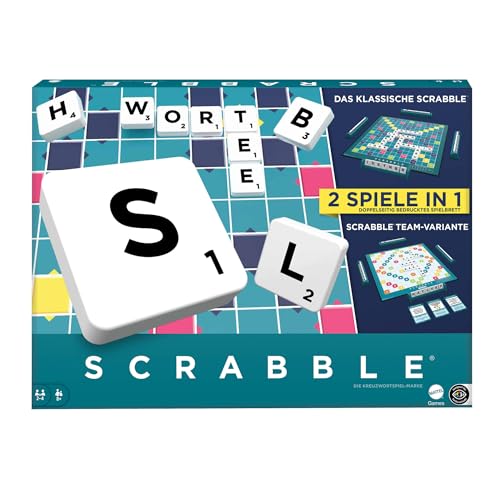 MATTEL GAMES Scrabble Zwei in Eins - Doppelseitiges Brettspiel für schnelles, zwangloses und kooperatives Spiel, inklusive 50 Zielkarten für Scrabble Together, einfache Punktevergabe, HWD45 von Mattel Games