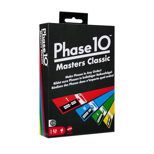 Mattel Games Phase 10 Masters Classic Kartenspiel, Familienkartenspiel mit 60 Phase-Zielkarten, die in beliebiger Reihenfolge gelegt werden können, für 2 bis 6 Spieler, JFD07 Mattel Games Phase 10 Masters Classic Kartenspiel, Familienkartenspiel mit 60 Phase-Zielkarten, die in beliebiger Reihenfolge gelegt werden können, für 2 bis 6 Spieler, JFD07 von Mattel Games