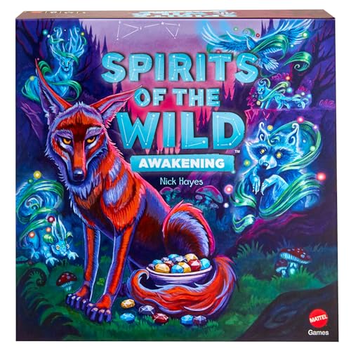 Mattel Games Spirits of The Wild: Awakening, entspannendes, einfach zu erlernendes Strategie-Brettspiel für 2 Spieler mit Spielsteinen, Schale und Kojotenfigur, JGP01 von Mattel Games