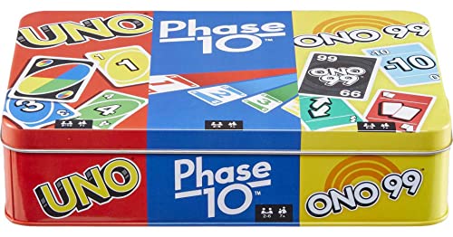 Mattel Games 3er Set Spiele mit UNO, Phase 10 & ONO 99, Reisespiele für Kinder & Familiennacht mit Aufbewahrungsdose von Mattel Games