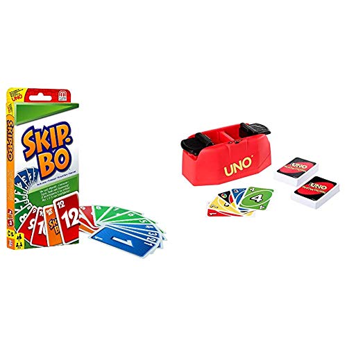 Mattel Games 52370 Skip-BO Kartenspiel und Familienspiel geeignet für 2-6 Spieler, Spiel ab 7 Jahren + GKC04 UNO Showdown Familienspiel für 2 bis 10 Spieler ab 7 Jahren von Mattel Games