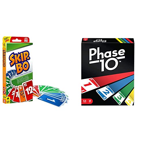 Mattel Games 52370 - Skip-BO Kartenspiel und Familienspiel geeignet für 2-6 Spieler, & FPW38 - Phase 10 , ab 7 Jahren, deutsche Version Mattel Games 52370 - Skip-BO Kartenspiel und Familienspiel geeignet für 2-6 Spieler, & FPW38 - Phase 10 , ab 7 Jahren, deutsche Version von Mattel Games