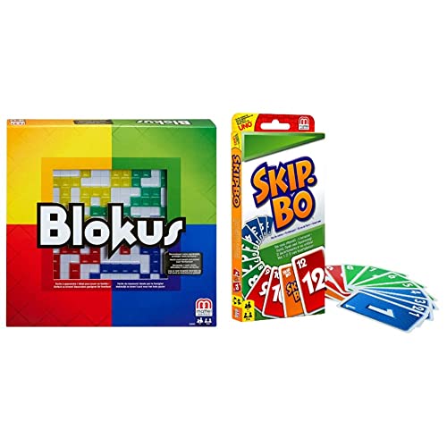 Mattel Games BJV44 - Blokus Classic, Brettspiel, Gesellschaftsspiel für 2-4 Spieler, ca 30 Minuten, ab 7 Jahren & 52370 - Skip-BO Kartenspiel und Familienspiel geeignet für 2-6 Spieler, ab 7 Jahren von Mattel Games