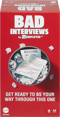 Mattel Games Bad Interviews by Funemployed Partyspiel für Erwachsene & Partys für 3 oder mehr Spieler, lustiges Schnelldenkspiel mit Karten Mattel Games Bad Interviews by Funemployed Partyspiel für Erwachsene & Partys für 3 oder mehr Spieler, lustiges Schnelldenkspiel mit Karten von Mattel Games