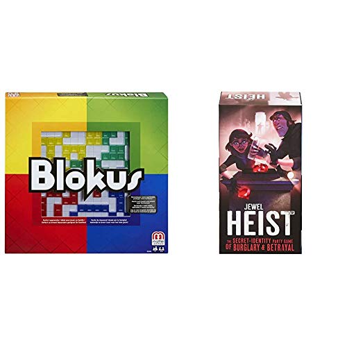 Mattel Games- Blokus Strategiespiel und Gesellschaftsspiel, für 2-4 Spieler, Spieldauer ca, Brettspiele ab 7 Jahren + GKF58 - Jewel Heist Strategiespiel, Krimi-Rollenspiel ab 13 Jahren von Mattel Games