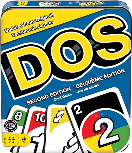 Mattel Games DOS Kartenspiel Second Edition, Familienreisspiel mit aktualisierten Regeln für Kinder & Erwachsene in Aufbewahrungsdose von Mattel Games