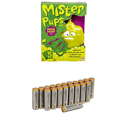 Mattel Games DPX25 Mister Pups, Kinderspiel geeignet für 2 - 6 Spieler, Spieldauer ca. 30 Minuten, ab 5 Jahren mit Amazon Basics Batterien von Mattel Games