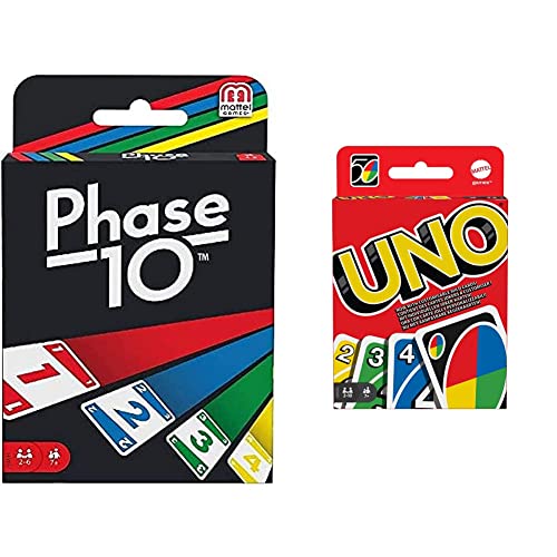 Mattel Games FFY05 - Phase 10 Kartenspiel, ab 7 Jahren, englische Version & UNO Kartenspiel für die Famile, Perfekt als Kinderspiel Mattel Games FFY05 - Phase 10 Kartenspiel, ab 7 Jahren, englische Version & UNO Kartenspiel für die Famile, Perfekt als Kinderspiel von Mattel Games