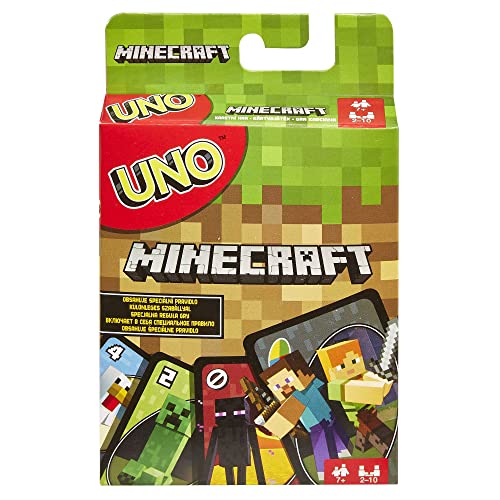 UNO Minecraft Edition - Kartenspiel mit Charakteren aus Minecraft und einer besonderen Creeper-Karte, für die ganze Familie und Fans von Minecraft ab 7 Jahren, FPD61 von Mattel Games