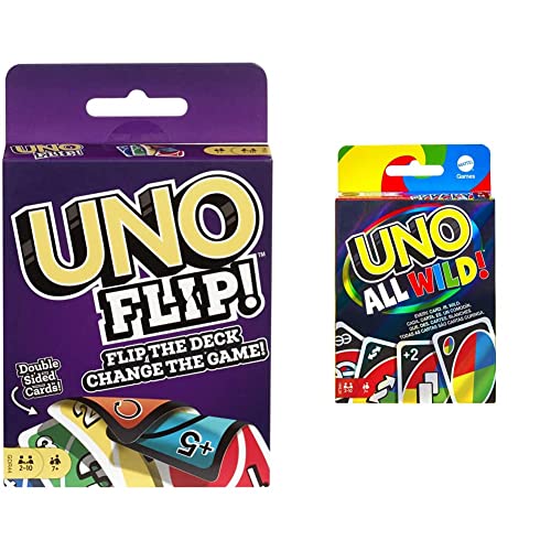Mattel Games GDR44 - UNO Flip Kartenspiel, deutsche Sprachversion, ab 7 Jahren & HHL33 - UNO All Wild Kartenspiel mit 112 Karten, Kinderspiel, Familienspiel und Gesellschaftsspiel, ab 7 Jahren Mattel Games GDR44 - UNO Flip Kartenspiel, deutsche Sprachversion, ab 7 Jahren & HHL33 - UNO All Wild Kartenspiel mit 112 Karten, Kinderspiel, Familienspiel und Gesellschaftsspiel, ab 7 Jahren von Mattel Games
