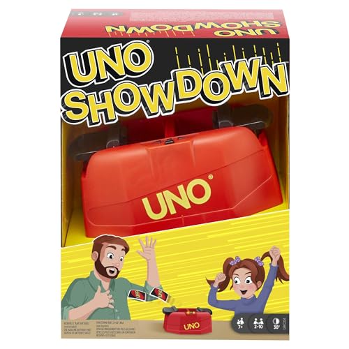 UNO Showdown - Beliebtes Kartenspiel mit Überraschungsangriffen aus dem Showdown Gerät, schnelle Reaktionen gefragt, für unvergessliche Familien- und Spieleabende, Kinder ab 7 Jahren, GKC04 von Mattel Games