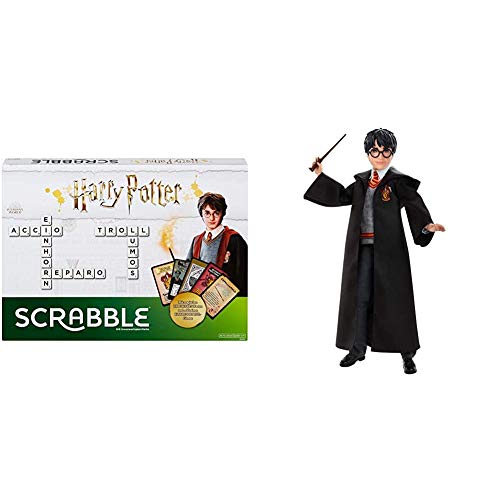 Mattel Games GMG29 - Scrabble Harry Potter Wörterspiel in deutscher Sprachversion, Familienspiele ab 10 Jahren + Mattel FYM50 - Harry Potter Puppe von Mattel Games