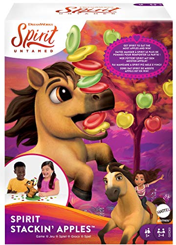 Mattel Games GXD69 - Spirit Untamed Stackin' Snackin' Apples Kinderspiel, Stapelspaß mit dem hungrigen Pferd für 2, 3 oder 4 Spieler ab 5 Jahren von Mattel Games