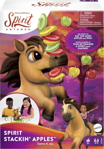 Mattel Games GXD69 - Spirit Untamed Stackin' Snackin' Apples Kinderspiel, Stapelspaß mit dem hungrigen Pferd für 2, 3 oder 4 Spieler ab 5 Jahren von Mattel Games