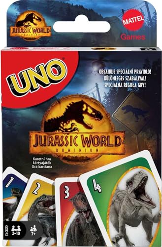 Mattel Games GXD72 - UNO Jurassic World Dominion Kartenspiel mit Themendeck und Sonderregel, Geschenk für Kinder, Erwachsene und Familienspielabende, ab 7 Jahren von Mattel Games