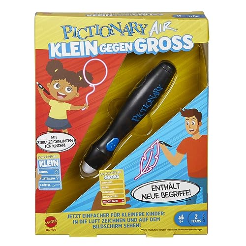 Mattel Games GYH79 - Pictionary Air klein gegen GROSS Zeichenspiel für die ganze Familie, zum Verbinden mit Smartphone oder Tablet, für Spieler ab 8 Jahren von Mattel Games