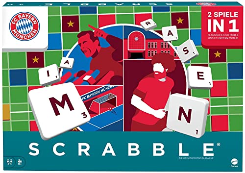 Mattel Games HCK88 - Scrabble FC Bayern München Bundesliga Edition, Familien Brettspiel mit Glossar der lokalen Wörter & Slang, Geschenk für Teenager, Erwachsene oder Familien Spielabend von Mattel Games