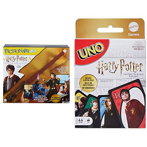 Mattel Games HDC60 - PICTIONARY AIR Harry Potter, Zeichenspiel für die ganze Familie, ab 8 Jahren & FNC42 - UNO Harry Potter Kartenspiel, Kinderspiele und Familienspiele ab 7 Jahren von Mattel Games