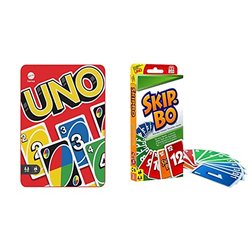 Mattel Games HGB63 - UNO-Kartenspiel mit 112 Karten in hochwertiger Metallbox, Exklusive Sammlerdose, ab 7 Jahren & 52370 - Skip-BO Kartenspiel und Familienspiel für 2 - 6 Spieler, ab 7 Jahren von Mattel Games