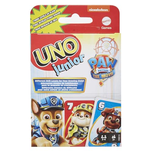 UNO Junior PAWPatrol Kartenspiel - vereinfachte Version des beliebten UNO Spiels mit Bildern aus dem Animationsfilm, für 2-4 Spieler und Kinder ab 3 Jahren, HGD13 von Mattel Games