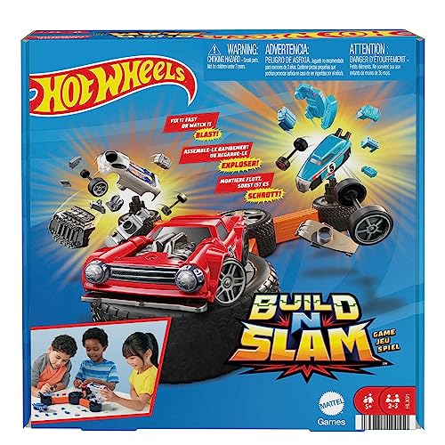 HOT Wheels Build ‘N Slam - Autospiel zum Zusammenbauen, Rennspiel, Rip Rod, Night Shifter, Deora II, Familien-Spieleabend, für Kinder ab 5 Jahren, HLX91 von Mattel Games