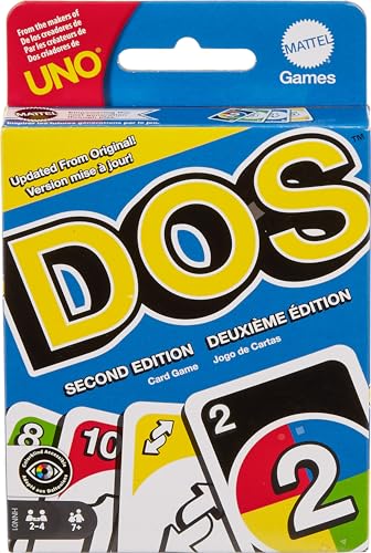 DOS Zweite Edition Familienkartenspiel mit neuen Regeln für Kinder und Erwachsene, ideal für Spieleabende, Reisen, Camping und Partys, UNO-Karten, HNN01 von Mattel Games