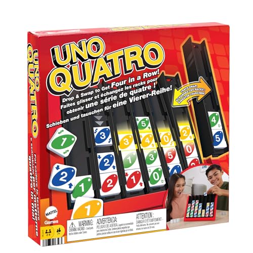Mattel Games Uno Quatro, Steine nach Farben oder Zahlen sortieren, mit Aktionssteinen, Perfekt als Kinderspiel, Reisespiel oder Spiel für Erwachsene, Gesellschaftsspiele ab 7 Jahre, HPF82 von Mattel Games