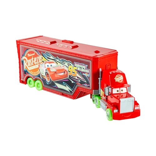 Disney und Pixar Cars“, leuchtende Rennautos, Tuning Mack Spielset, 2-in-1 im Dunkeln leuchtender Spielzeugtruck und Tuning-Station mit Starter, Lift und mehr, HPX76 von Fisher-Price