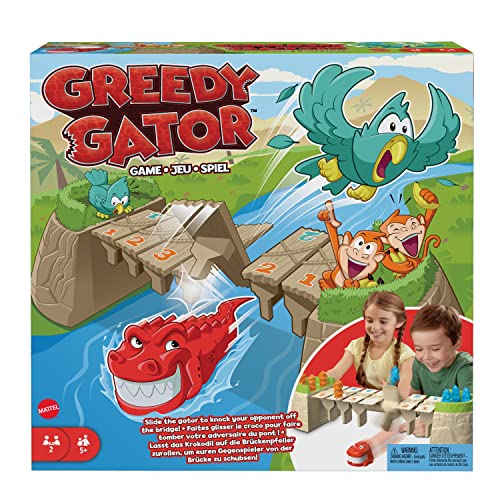 Mattel Games Kalle Krokofalle - Alligator-Spiel mit bunten Spielfiguren in Form von Affen und Papageien, gefährliche Brücke, für Kinder ab 5 Jahren, HRC09 von Mattel Games