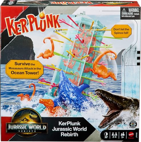Mattel Games Kerplunk Jurassic World Rebirth-Spiel für Kinder & Familie mit Ozeanturm und Spinosaurus-Figuren, inspiriert vom Film Mattel Games Kerplunk Jurassic World Rebirth-Spiel für Kinder & Familie mit Ozeanturm und Spinosaurus-Figuren, inspiriert vom Film von Mattel Games