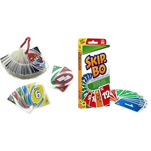 Mattel Games P1703 - UNO H2O, wasserfeste Karten mit Ring, ideal für unterwegs, Spielzeug ab 7 Jahren & 52370 - Skip-BO Kartenspiel und Familienspiel geeignet für 2 - 6 Spieler, Spiel ab 7 Jahren von Mattel Games