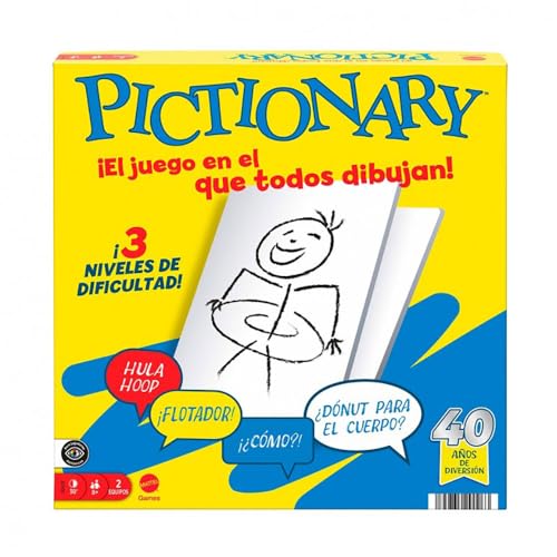 Mattel Games Pictionary Familienbrettspiel für Jungen und Mädchen, Erwachsene und Spielabende, für Zwei Teams mit löschbarem Tintenmarker, Tafeln und Sanduhr, JDY00 von Mattel Games