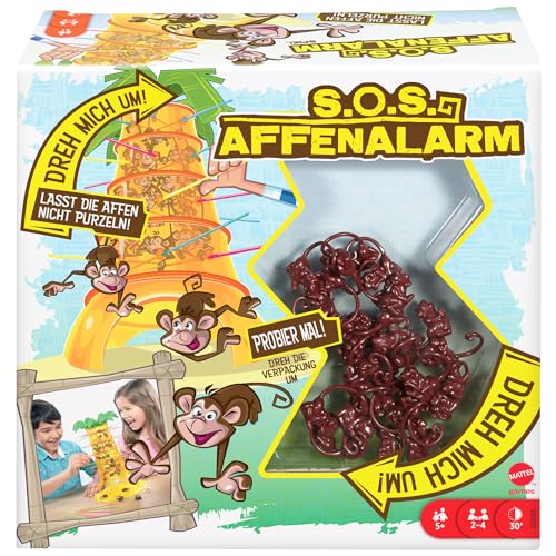 Mattel Games SOS Affenalarm Spiel, Würfelspiel für die Familie, Kinderspiele, Verpackung kann variieren, für 2-4 Spieler, ab 5 Jahre, 52563 von Mattel Games