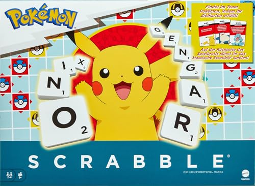 Mattel Games Scrabble Pokémon-Brettspiel, Familienwortspiel mit Zwei Spielmöglichkeiten, enthält 50 Herausforderungskarten mit Pokémon-Charakteren für 24 Spieler, Deutsche Version, HXT28 Mattel Games Scrabble Pokémon-Brettspiel, Familienwortspiel mit Zwei Spielmöglichkeiten, enthält 50 Herausforderungskarten mit Pokémon-Charakteren für 24 Spieler, Deutsche Version, HXT28 von Mattel Games