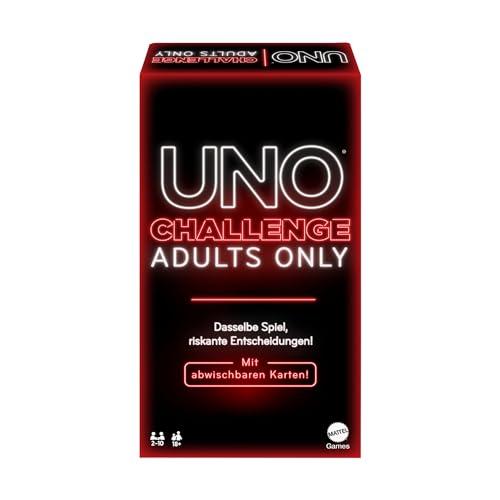 Mattel Games UNO Challenge Adults Only - Das Kartenspiel UNO Dare nur für Erwachsene für den Spieleabend, für Reisen, fürs Campen und für Partys, Deutsche Version, JBF58 von Mattel Games
