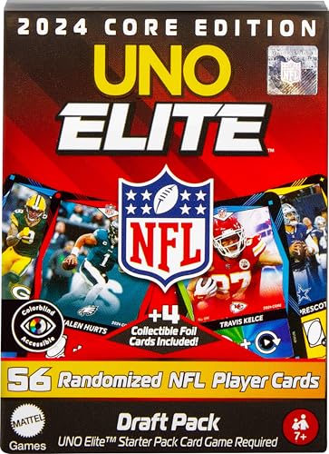 Mattel Games UNO Elite NFL Draft Pack Karten mit 4 Überraschungs-Sammelfolienkarten mit Teamspielern (Spieler können variieren) von Mattel Games