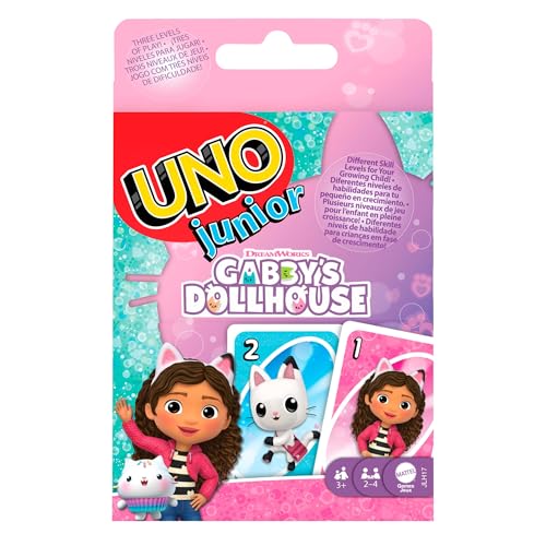 Mattel Games UNO Junior Gabby’s Dollhouse Kartenspiel für Kinderfeiern, Familienabende, Ferien und Reisen, JLH17 von Mattel Games