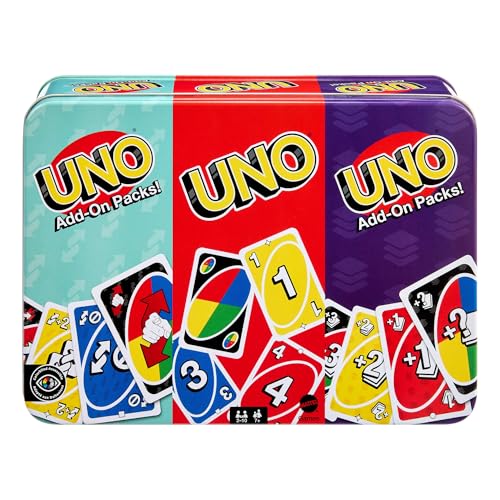 Mattel Games UNO Kartenspiel mit Zwei Erweiterungssets und Sammelmetalldose für Kinder, Erwachsene und Familienspieleabende. 2 bis 10 Spieler, JCV60 von Mattel Games