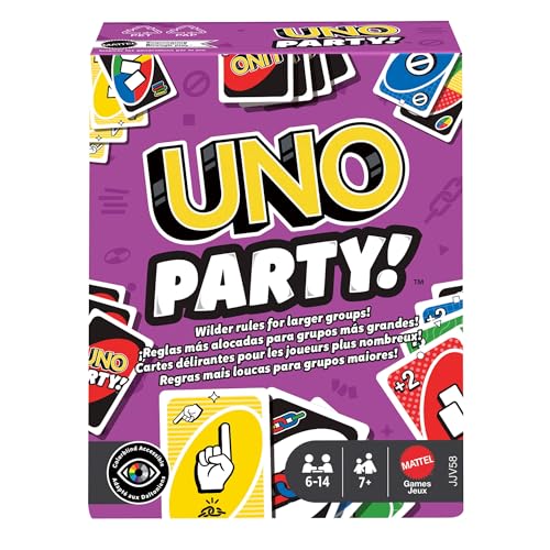 Mattel Games UNO Party Kartenspiel mit mit Karten und Sonderregeln für große Gruppen, für Kinder, Erwachsene und Spieleabende mit der Familie, 6 bis 14 Spieler, ab 7 Jahren, JJV58 Mattel Games UNO Party Kartenspiel mit mit Karten und Sonderregeln für große Gruppen, für Kinder, Erwachsene und Spieleabende mit der Familie, 6 bis 14 Spieler, ab 7 Jahren, JJV58 von Mattel Games
